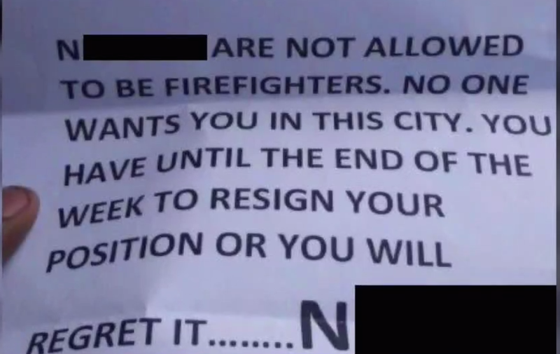 The racist, threatening note that was left in Kenneth Walker's mailbox